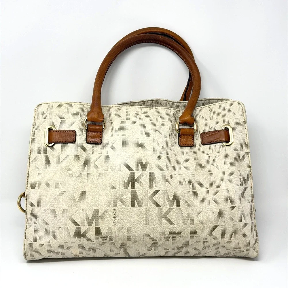 Michael Kors Hamilton Large Satchel Vanilla MK Signature Shoulder Bag Purse